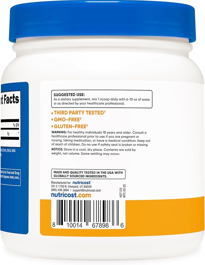 Nutricost L-Glutamine Powder Sweetened with Stevia (500 Grams, Peach Mango) - Supplement for Gut Support, 5 Grams of L-Glutamine Per Serving - Gluten Free, Non-GMO