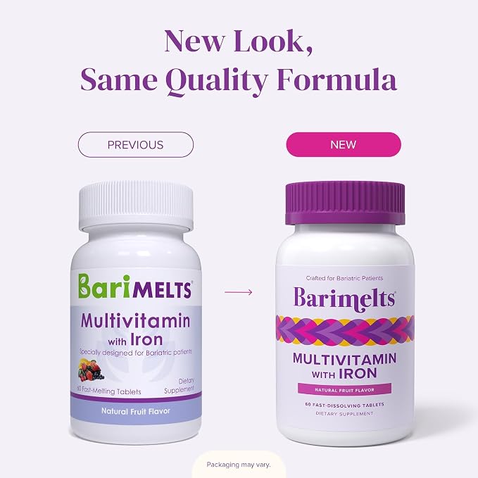 BariMelts Bariatric Multivitamin with Iron, 120 Fast-Dissolving Tablets (2-Month Supply), Sugar-Free Bariatric Vitamins for Women, Natural Fruit Flavor