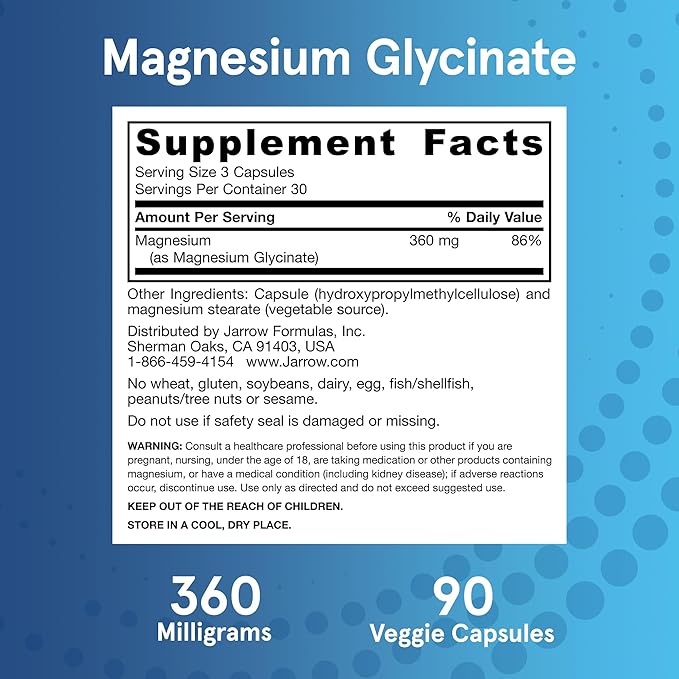 Jarrow Formulas Magnesium Glycinate Veggie Capsules - 360 mg Magnesium per Serving,Supports Relaxation and Healthy Sleep,30 Day Supply,90 Count (Pack of 2)