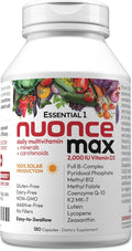 ANDREW LESSMAN Essential-1 nuonce max Multivitamin 2000 IU Vitamin D3 180 Small Capsules. 100 mcg Methyl B12. CoQ10 Lutein Lycopene Zeaxanthin. High Potency. No Additives. Ultra-Mild One Daily Capsule