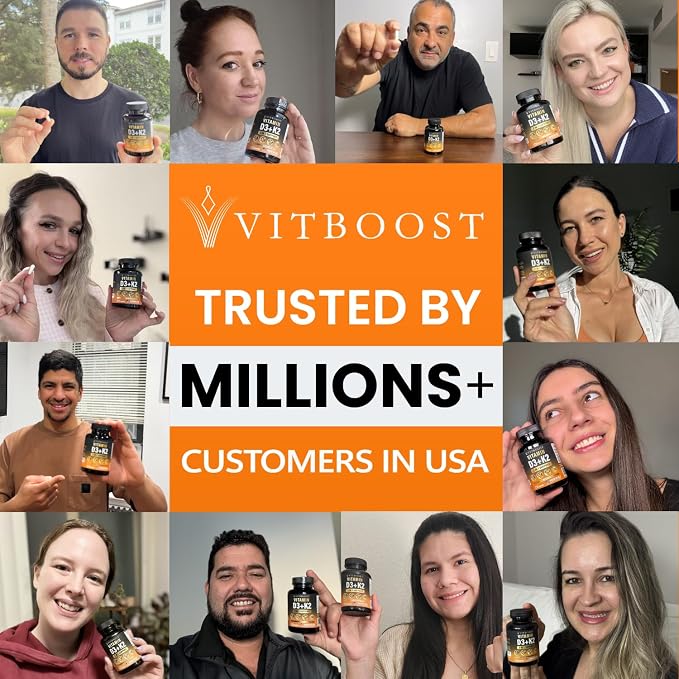 VITBOOST Vitamin D3 K2 Complex - Easy to Swallow - Vitamin D (D3) 5000 IU (125 mcg) & K2(MK-7) 90 mcg | Non-GMO | Gluten-Free | USA Made | 120 Capsules