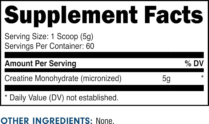 Bucked Up Pure Micronized Creatine Monohydrate for Women and Men - Easy to Mix and Unflavored - 5G Per Serving - 60 Servings - 300 Grams Per Container
