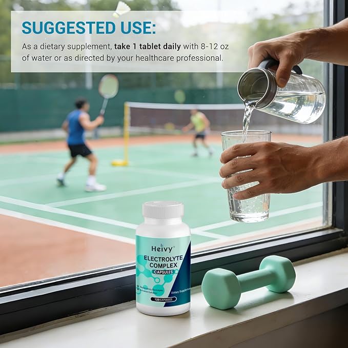 Heivy Pure Electrolytes Complex - Vegan, Allergen-Free, US GMP Certified | 120 Capsules, 7-in-1 Daily Electrolyte Replacement for Hydration & Muscle Support