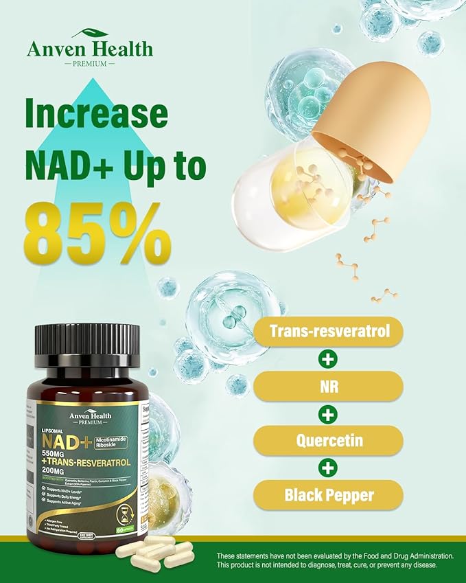 Liposomal NAD+ Resveratrol Supplement - NMN Alternative with Trans-Resveratrol, Quercetin & Fisetin - NAD Plus Booting for Women and Men, Cellular Energy & Healthy Aging, Non-GMO | 120 Capsules