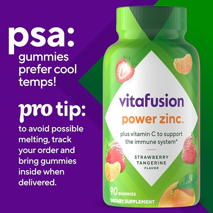 Vitafusion Power Zinc Gummy Vitamins, Strawberry Tangerine Flavored Immune Support (1), 90 Count