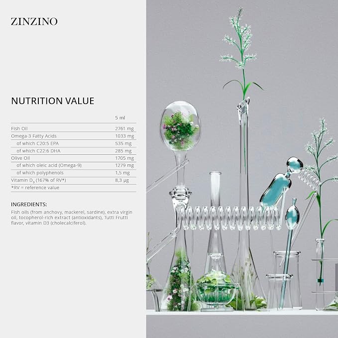 Zinzino - BalanceOil+ Tutti Frutti - Fish Oil Supplement for Kids with Extra Virgin Olive Oil, Omega-3 (EPA+DHA), Olive Polyphenols - (300 ml)