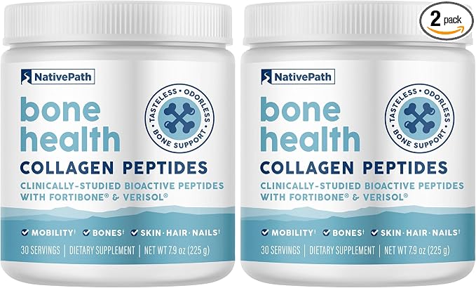 NativePath Bone Health Collagen Peptides, Type 1 & 3, with Fortibone and Verisol, 7.9 Ounce, 30 Servings (Pack of 2)