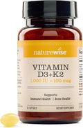 NatureWise Vitamin D3 1000IU + K2 (MK7) 100mcg with Organic Extra Virgin Coconut Oil - Supports Calcium Absorption, Bone & Immune Health - Non-GMO, Soy & Gluten-Free - 30 Softgels[1-Month Supply]