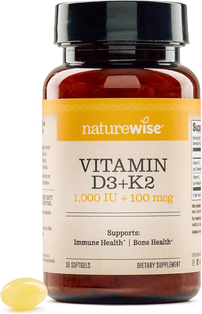 NatureWise Vitamin D3 1000IU + K2 (MK7) 100mcg with Organic Extra Virgin Coconut Oil - Supports Calcium Absorption, Bone & Immune Health - Non-GMO, Soy & Gluten-Free - 30 Softgels[1-Month Supply]