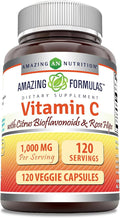 Amazing Formulas Vitamin C (Ascorbic Acid) 1000 Mg with Rose HIPS & Citrus Bioflavonoids | Veggie Capsules Supplement | Non-GMO | Gluten Free | Made in USA (120 Count)