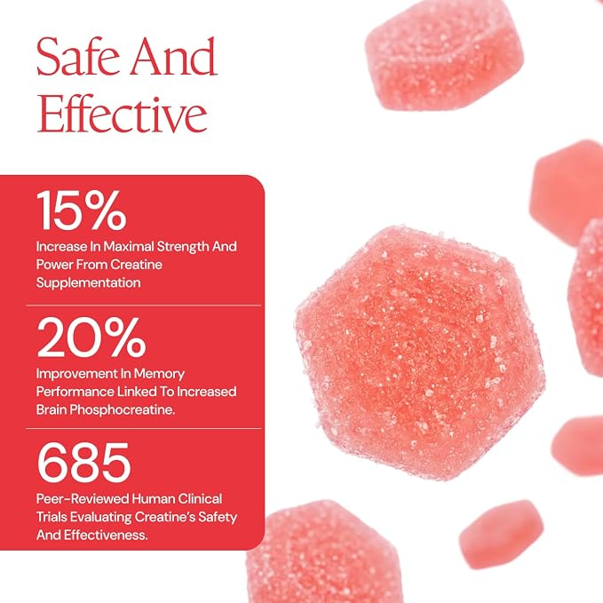 Create Creatine Monohydrate Gummies for Men & Women, Boost Focus, Strength, and Endurance, Anti-Melting Formula, Vegan, Gluten-Free, Non-GMO, 1.5g of Creatine per Gummy (Sour Cherry)