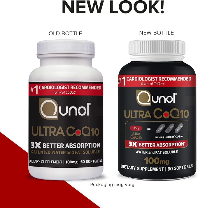 Qunol Ultra CoQ10 100mg 3X Better Absorption Patented Water and Fat Soluble Natural Supplement Form Coenzyme Q10 Antioxidant for Heart Health Packs Softgels, 120 Count
