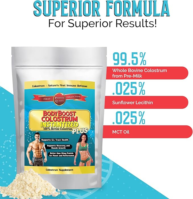BodyBoost Colostrum Instantized, 99.5% Bovine Colostrum Powder, Immune Booster Supplement with Immunoglobulin & Lactoferrin, Grass Fed Colostrum, Food for Gut Health, Diverse Intake, 8 oz