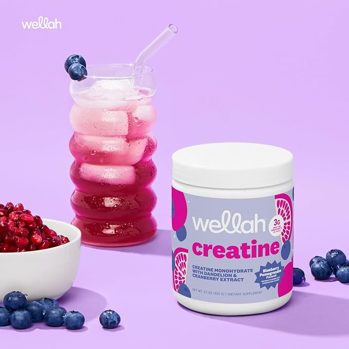 Wellah Creatine for Women - Creatine Monohydrate with Dandelion & Cranberry Extract (50 Servings, Blueberry Pomegranate)