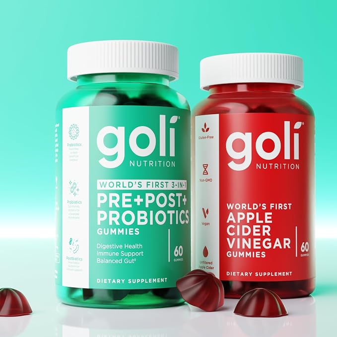 Goli Nutritional Supplement, Pre+Post+Probiotics Gummy - 300 Count - World's First 3-in-1 Gluten-Free, Vegan, Non-GMO, and Gelatin-Free.