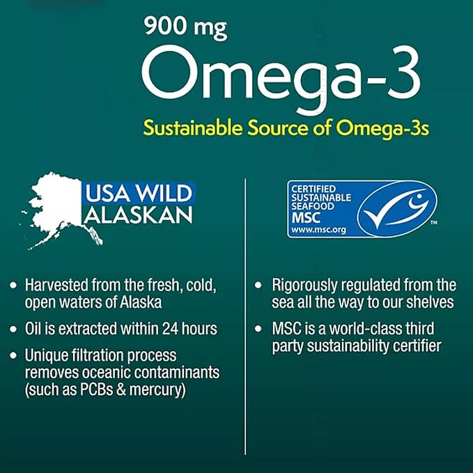 Members Mark Omega 3 Fish Oil, (150 Count.) 900 mg – Wild Alaskan, MSC-Certified Sustainable, Supports Heart & Brain Health, No Fishy Aftertaste