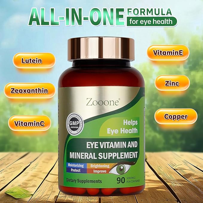 Zooone Lutein Eye Vitamins Supplement 90pcs, Lutein & Zeaxanthin for Women Men to Against Macular & Dry Eye, Multivitamin for Vision & Ocular Health with Zinc, VC, VE