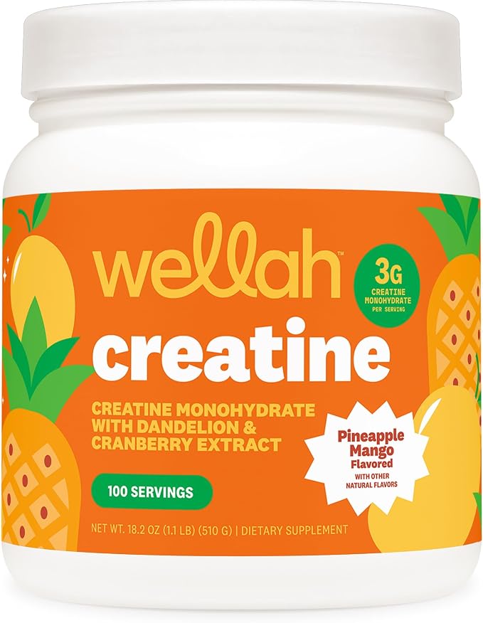 Wellah Creatine for Women - Creatine Monohydrate with Dandelion & Cranberry Extract (100 Servings, Pineapple Mango)