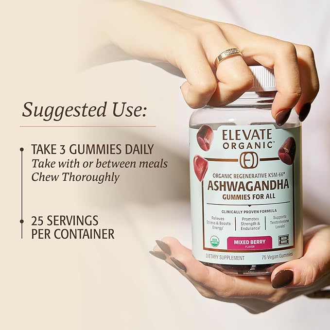 Regenerative Fermented KSM-66 Ashwagandha Vegan Gummies with Acti Veda™, Mixed Berry (600mg, 25 Servings), Up to 150% More Effective Than KSM-66 Alone
