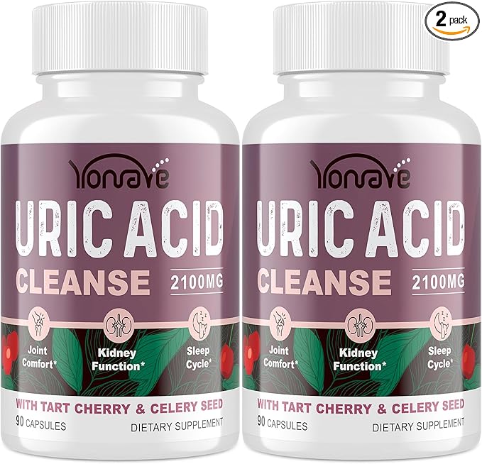 Uric Acid Cleanse & Detox with Tart Cherry, Celery Seed Uric Acid Supplement – Uric Acid Levels, Joint, Kidney and Sleep – 90 Veggie Capsules（2 Bottle）