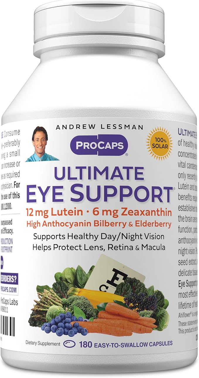 ANDREW LESSMAN Ultimate Eye Support 180 Softgels - 12mg Lutein, 6mg Zeaxanthin, Bilberry, Key Nutrients to Support Eye Health and Promote Healthy Vision. No Additives. Easy to Swallow Softgels
