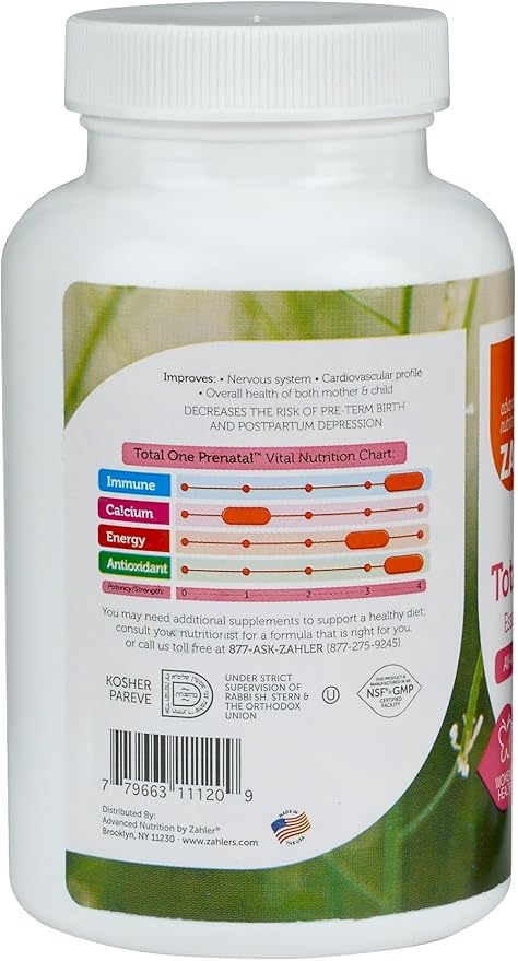 Zahler - Total One Prenatal Vitamins for Women (90 Count) Daily Multi Vitamin Prenatals with Folic Acid, Iron, Zinc & 19 Other Essential Vitamins & Minerals - Kosher Pre Natal Multivitamin Capsules