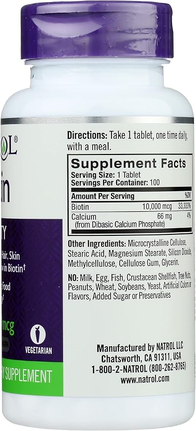 Natrol Biotin Max 10000 Mcg, 100 Tablets