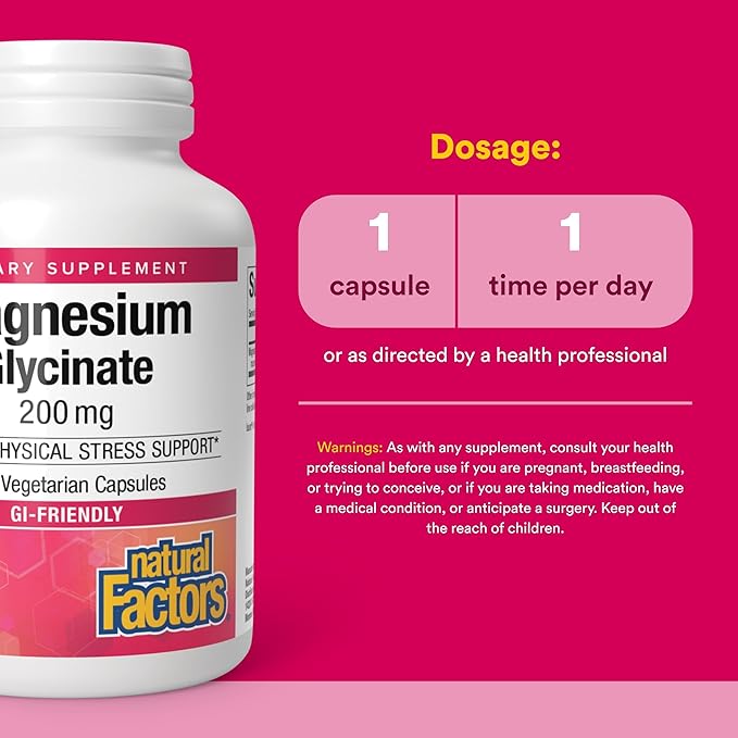 Natural Factors Magnesium Bisglycinate - Whole-Body Health Support Supplement - Natural Magnesium Supplement Supports Bone Strength & Health - 120 Vegetarian Capsules (120 Servings)