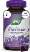 Nature's Way Sambucus Kids Elderberry Immune Gummies with Black Elderberry Extract, Daily Immune Support Gummy with Vitamin C and Zinc for Children Ages 2+*, 60 Gummies