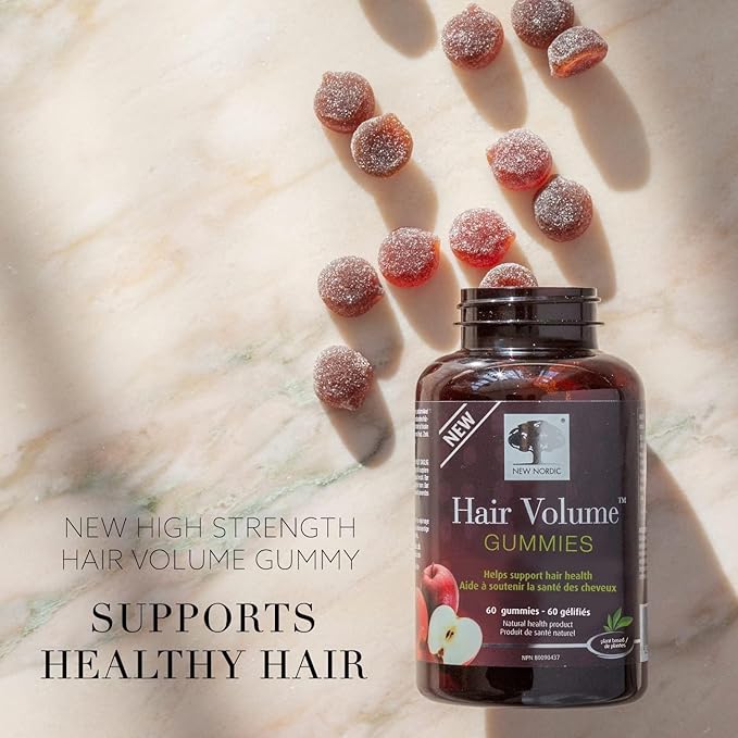 New Nordic Hair Volume Gummies - Biotin Supplement for Hair Growth - Contains Horsetail, Millet & Zinc - Supports Healthy Growth & Strength - 60 Vegan Gummies (Pack of 2)