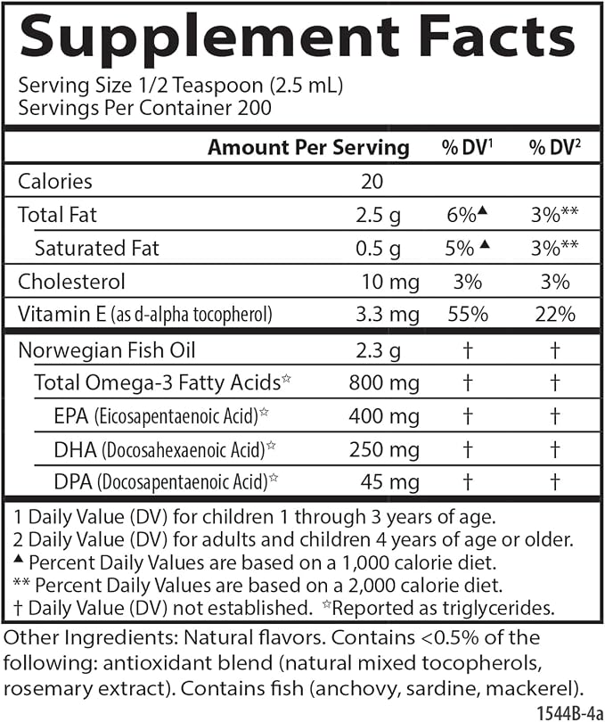 Carlson - Kid's The Very Finest Fish Oil, 800 mg Omega-3s, Liquid Fish Oil Supplement, Norwegian Fish Oil, Wild Caught, Sustainably Sourced Fish Oil Liquid, Lemon, 500 mL (16.9 Fl Oz)