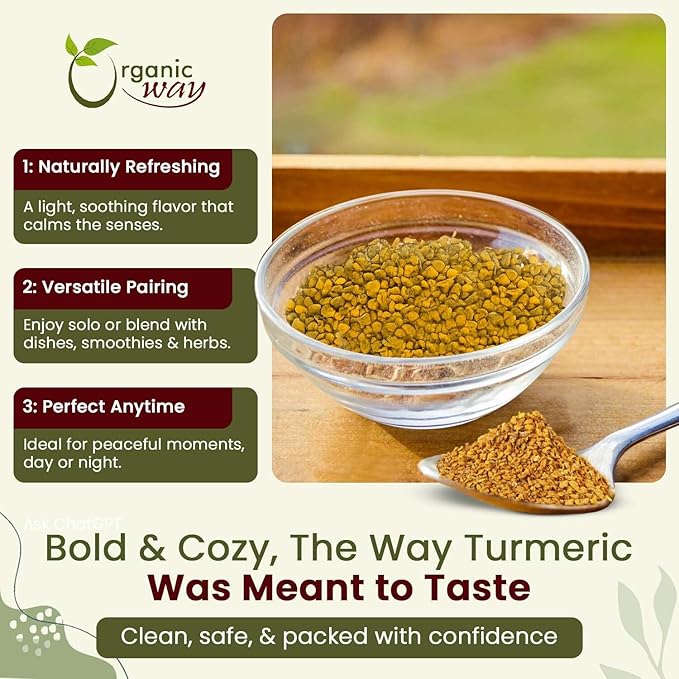 Organic Way Turmeric Root Cut & Sifted (Curcuma Longa) - Herbal Tea | Kosher & USDA Certified | Vegan, Non-GMO & Gluten Free | Tested for Heavy Metal and Purity | 100% Raw from India (1/2LBS / 8Oz.)