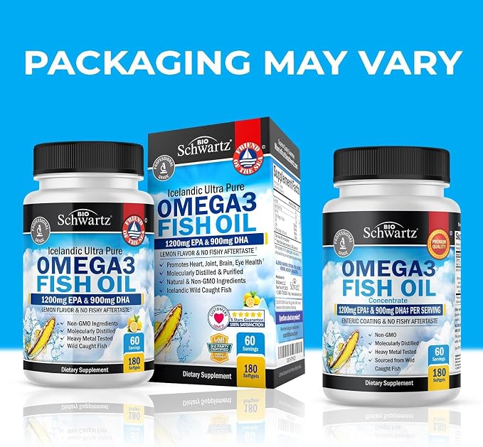 Triple Strength Omega 3 Fish Oil Softgels (2 Month Supply) Plus 40 Billion CFU Daily Probiotic Supplement (2 Month Supply)