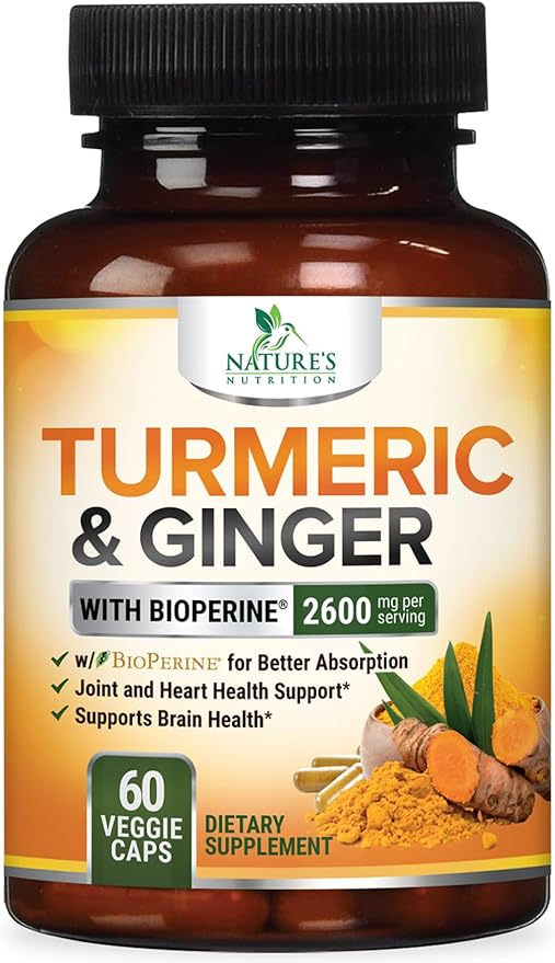 Turmeric Curcumin Supplement - 2000mg Organic Turmeric Per Serving - 95% Curcuminoids, Ginger & BioPerine Black Pepper for Best Absorption - Natural Vegan Joint Support, Bottled in USA - 60 Capsules