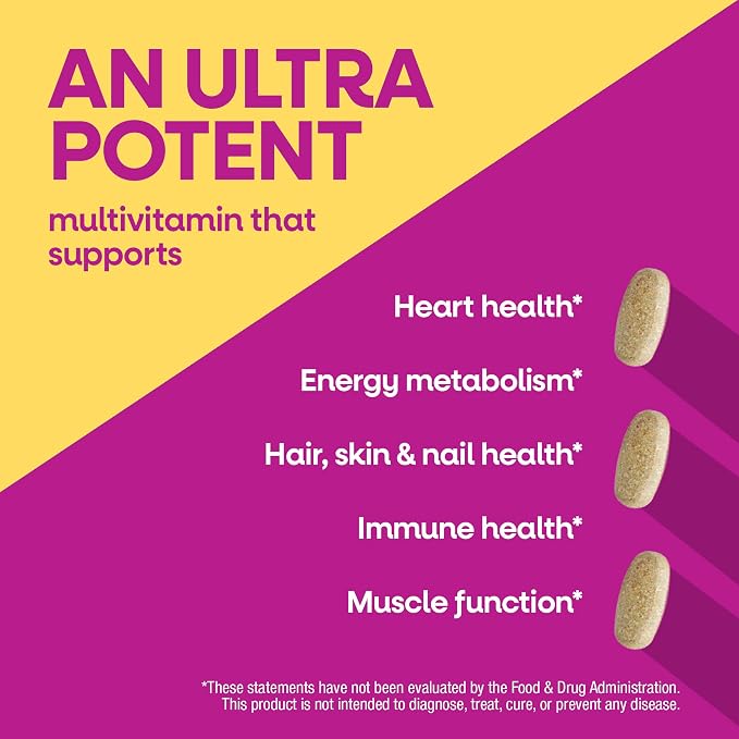 Nature's Way Alive! Ultra Multivitamin for Women, Complete Daily Women's Vitamins, High Potency Formula, Promotes Energy Metabolism and Muscle Function*, Vitamin A, C, D, Methylated B12, 60 Tablets
