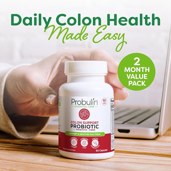 Probulin Colon Support Probiotic Supplement, Daily Gut, Digestive, and Immune Health Probiotics Capsules for Men and Women, 20 Billion CFU, Vegan, 60 Count Bottle