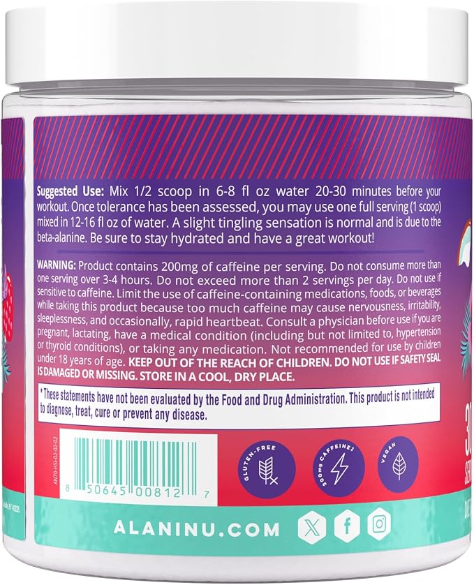 Alani Nu Pre Workout Powder Hawaiian Shaved ICE, Amino Energy Boost, Endurance Supplement, Sugar Free, 200mg Caffeine, L-Theanine, Beta-Alanine, L-Citrulline, 30 Servings