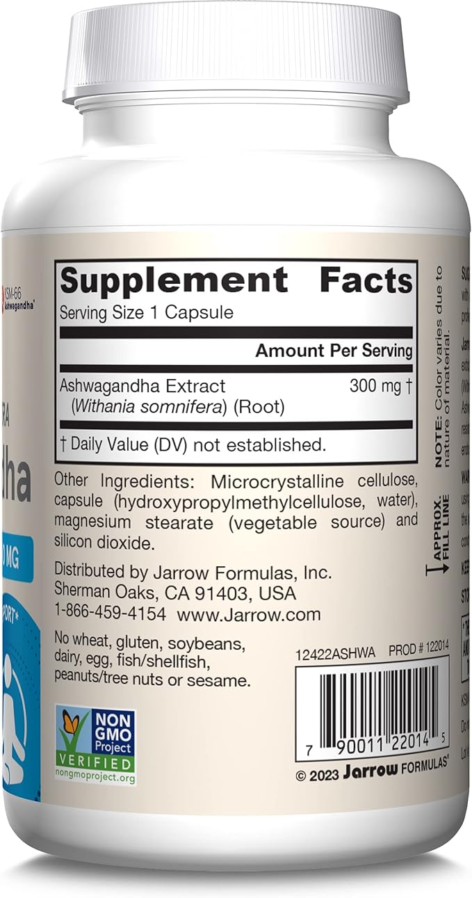 Jarrow Formulas Ashwagandha Capsules, 300 mg Supplement Supports Normalized Resistance to Mental and Physical Stress, 120 Veggie Capsules, 60 Day Supply