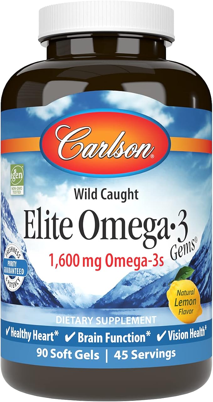 Carlson Labs Wild Caught Elite Omega-3, 1600mg, Omega 3s, Soft Gels, 90 Count
