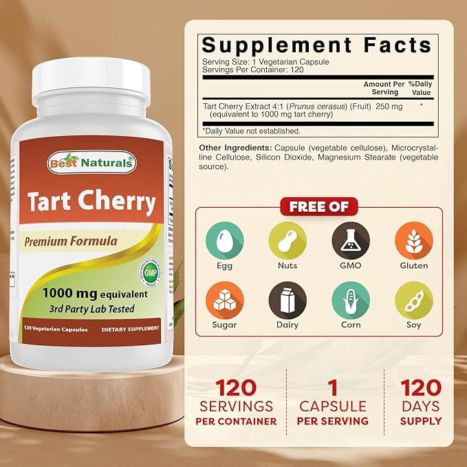 Best Naturals Tart Cherry Extract 1000 mg 120 Capsules (120 Count (Pack of 3))