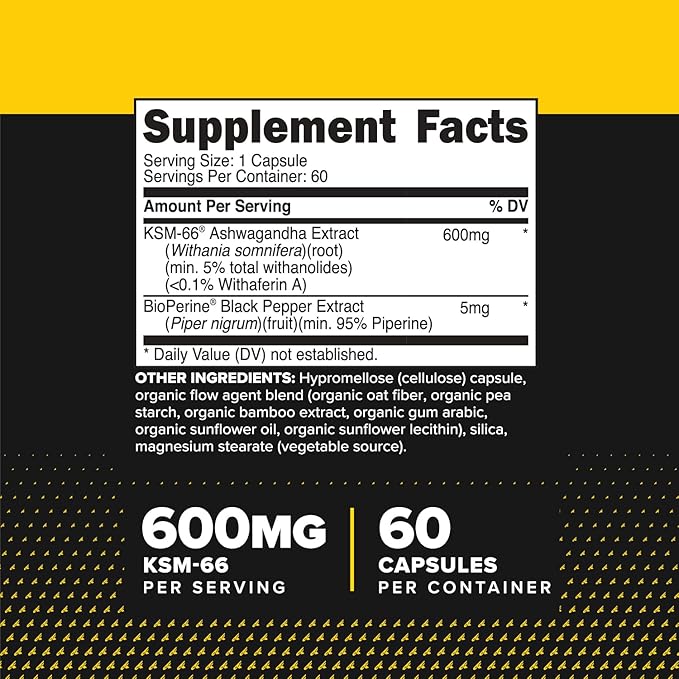 Primaforce KSM-66 Ashwagandha Root Extract (600mg) 60 Veggie Capsules - 5% Withanolides with BioPerine