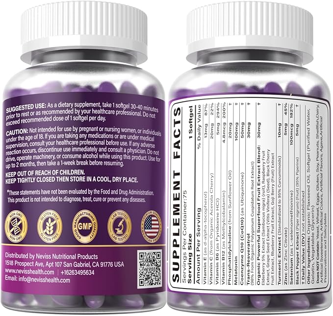Melatonin 100mg for Antioxidant & Cognitive Health, Ultra High Dose Melatonin with CoQ10, Turmeric, Trans-Resveratrol, Vitamin B12 C E for Brain Anti-Aging, Cellular Repair and Energy, 150 Softgels