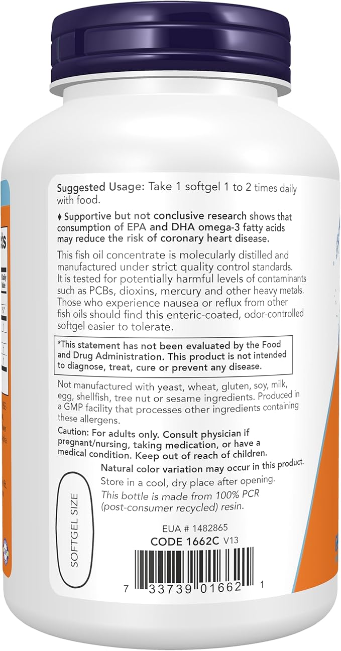 NOW Foods Supplements, Ultra Omega-3 Molecularly Distilled and Enteric Coated, 180 Softgels