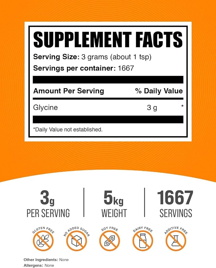 BulkSupplements.com Glycine Powder - Amino Acids Supplement for Liver & Immune Support - Unflavored, Gluten Free - 1000mg per Serving, Pack of 5 (5 Kilograms - 11 lbs)