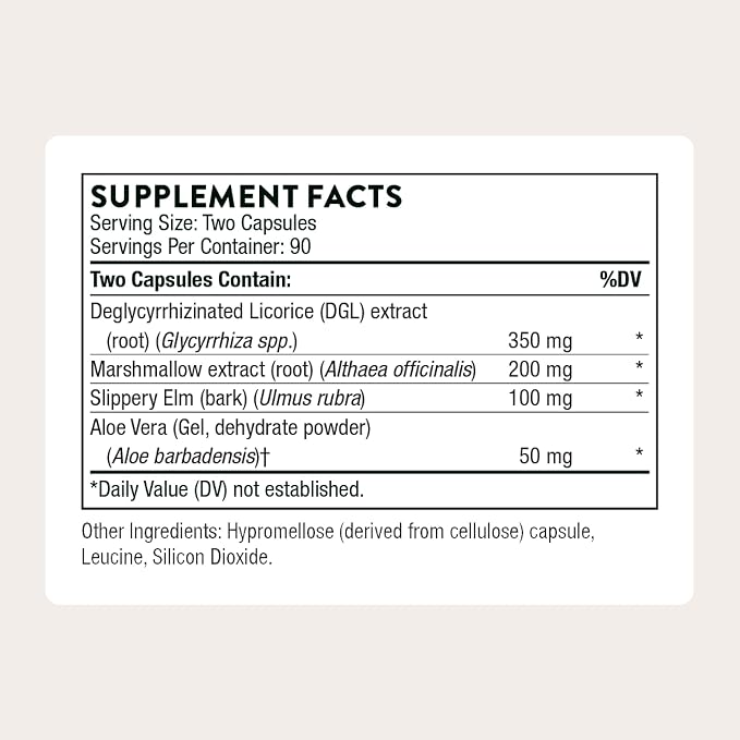 THORNE - GI Relief - Digestion Supplement - Supports Gut Health & Bloating Relief* - Formulated with Marshmallow Root, Aloe Vera Gel, DGL & Slippery Elm Bark - Third-Party Certified - 180 Capsules