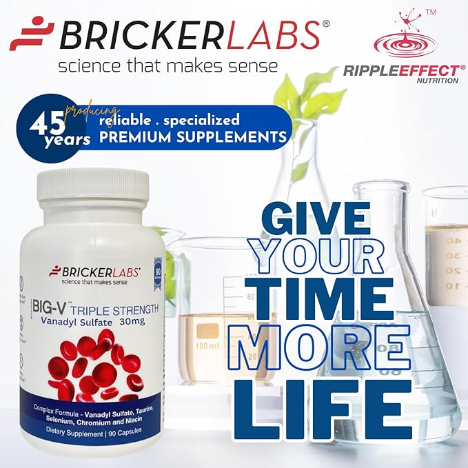 Bricker Labs Big-V Triple Strength Vanadyl Supplement: Vanadyl Sulfate 30 mg, Taurine 600 mg, Selenium, Chromium and Niacin, Blended Mineral Supplement Capsules 90 ct