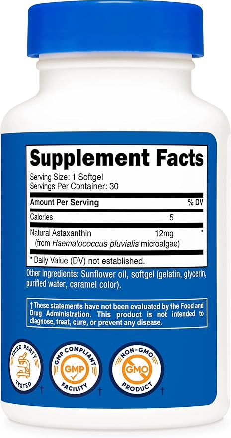 Nutricost Astaxanthin 12mg, 30 Softgels - Non-GMO and Gluten Free