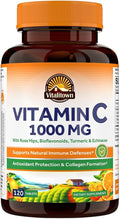 Vitalitown Vitamin C Complex 1000mg with Rose HIPS, Bioflavonoids, Turmeric & Echinacea, Daily Immune Support, Collagen Booster & Powerful Antioxidant, Vegan, 120 Tablets