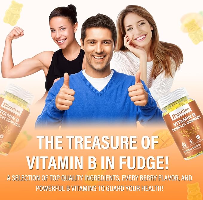 Vitamin B Complex Gummies with Biotin,Choline + Inositol, Vitamin C + Zinc for Supports Energy, Brain, Mood, Immune, Healthy Hair, Skin - Natural Mango Flavor - Vegan Diet - 120 Vegan
