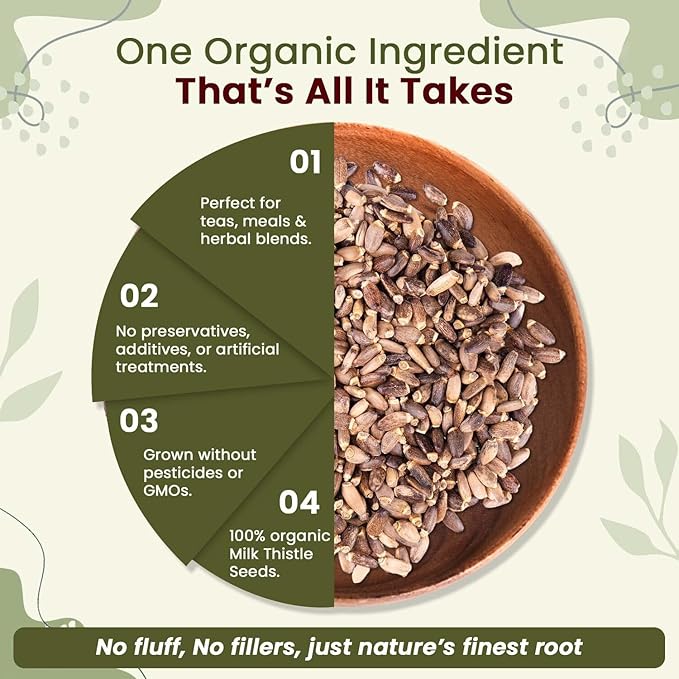 Organic Way Whole Milk Thistle Seeds (Silybum marianum) - Herbal Tea | European Wild-Harvest, Organic & Kosher Certified, Vegan, Non GMO & Gluten Free, USDA Certified, Origin - Albania (4 Oz)